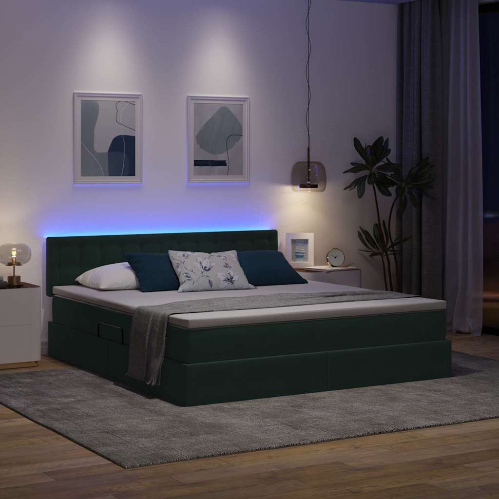 Letto con contenitore e LED Verde Scuro 180 x 200 cm Velluto