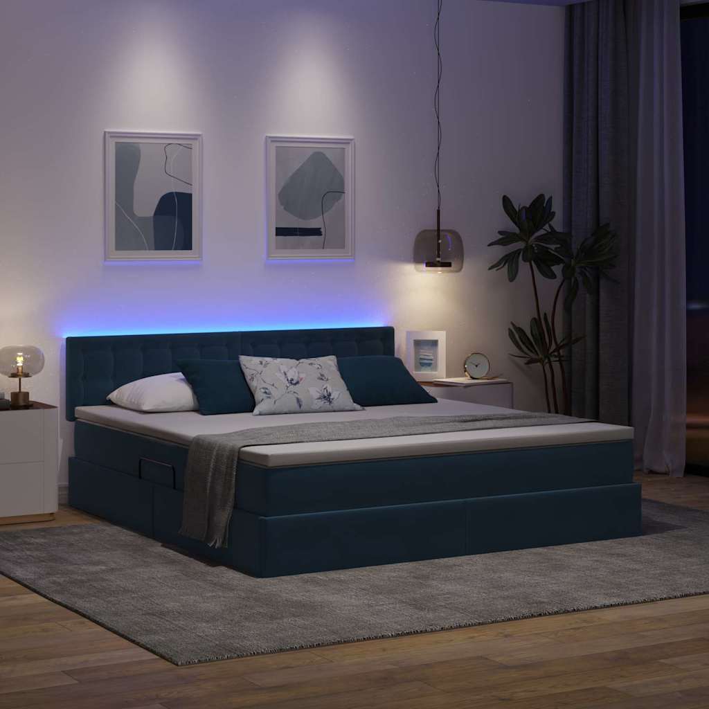 Letto con contenitore e LED Blu Scuro 180 x 200 cm Velluto