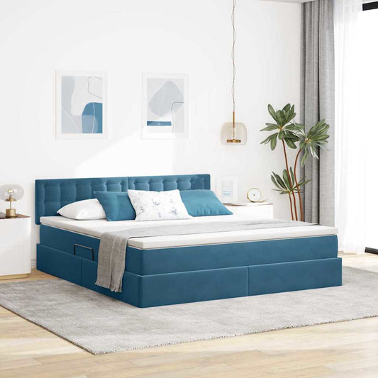 Letto con contenitore LED e materasso Blu Scuro 180 x 200 cm | homemem39