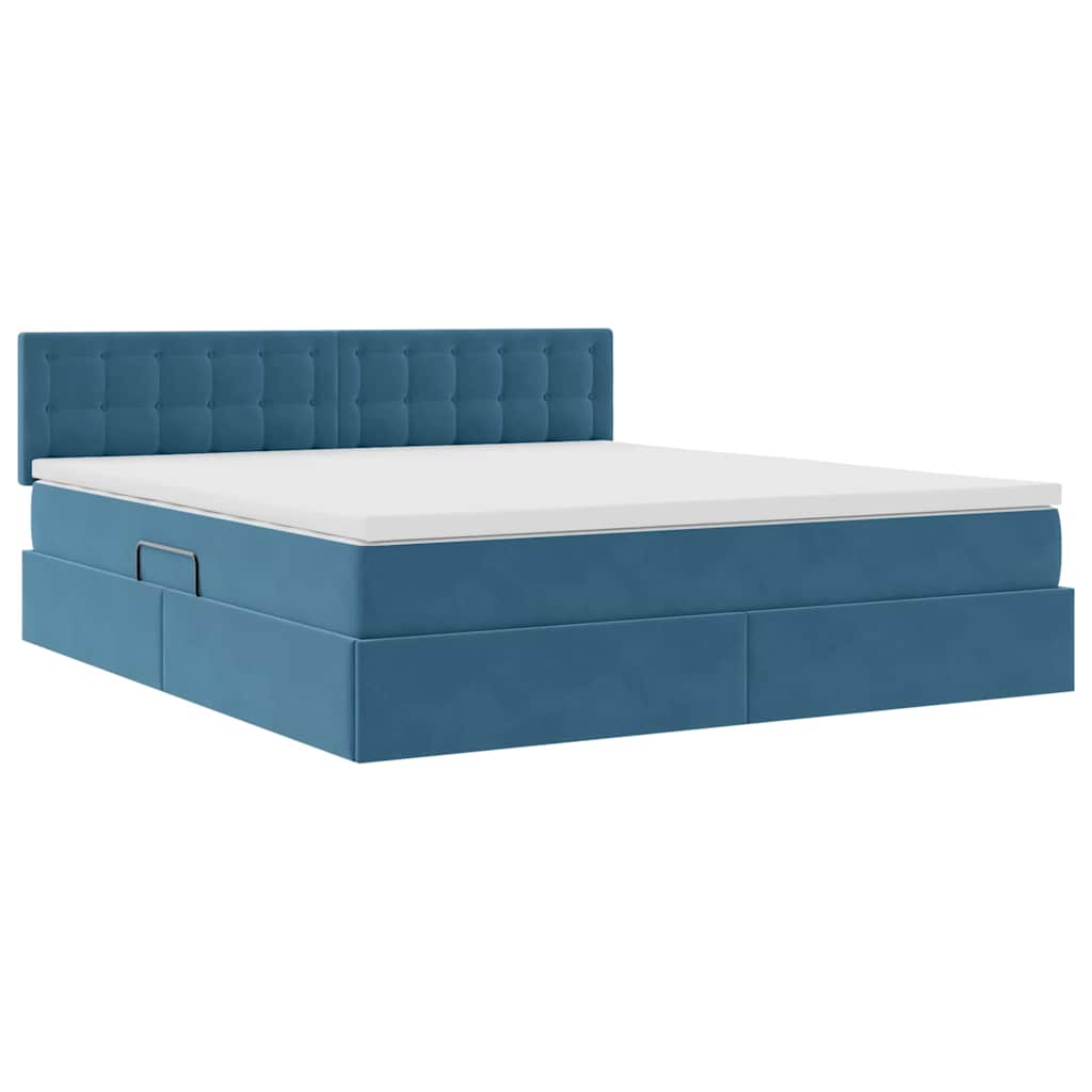 Letto con contenitore e LED Blu Scuro 180 x 200 cm Velluto