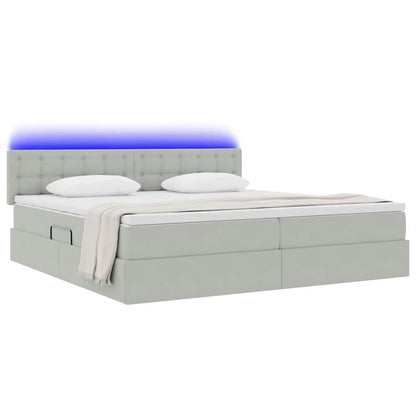 Letto con contenitore e LED Grigio chiaro 200 x 200 cm Velluto