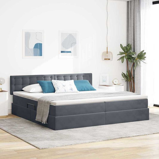 Letto con contenitore LED e materasso Grigio Scuro 200 x 200 cm | homemem39