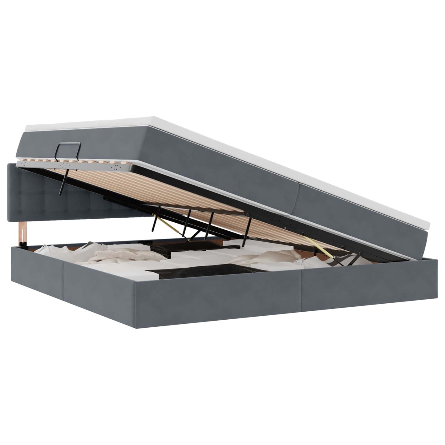 Letto con contenitore e LED Grigio scuro 200 x 200 cm Velluto