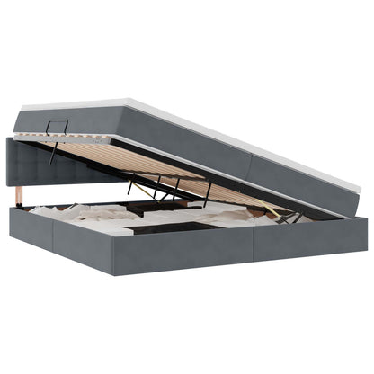 Letto con contenitore e LED Grigio scuro 200 x 200 cm Velluto