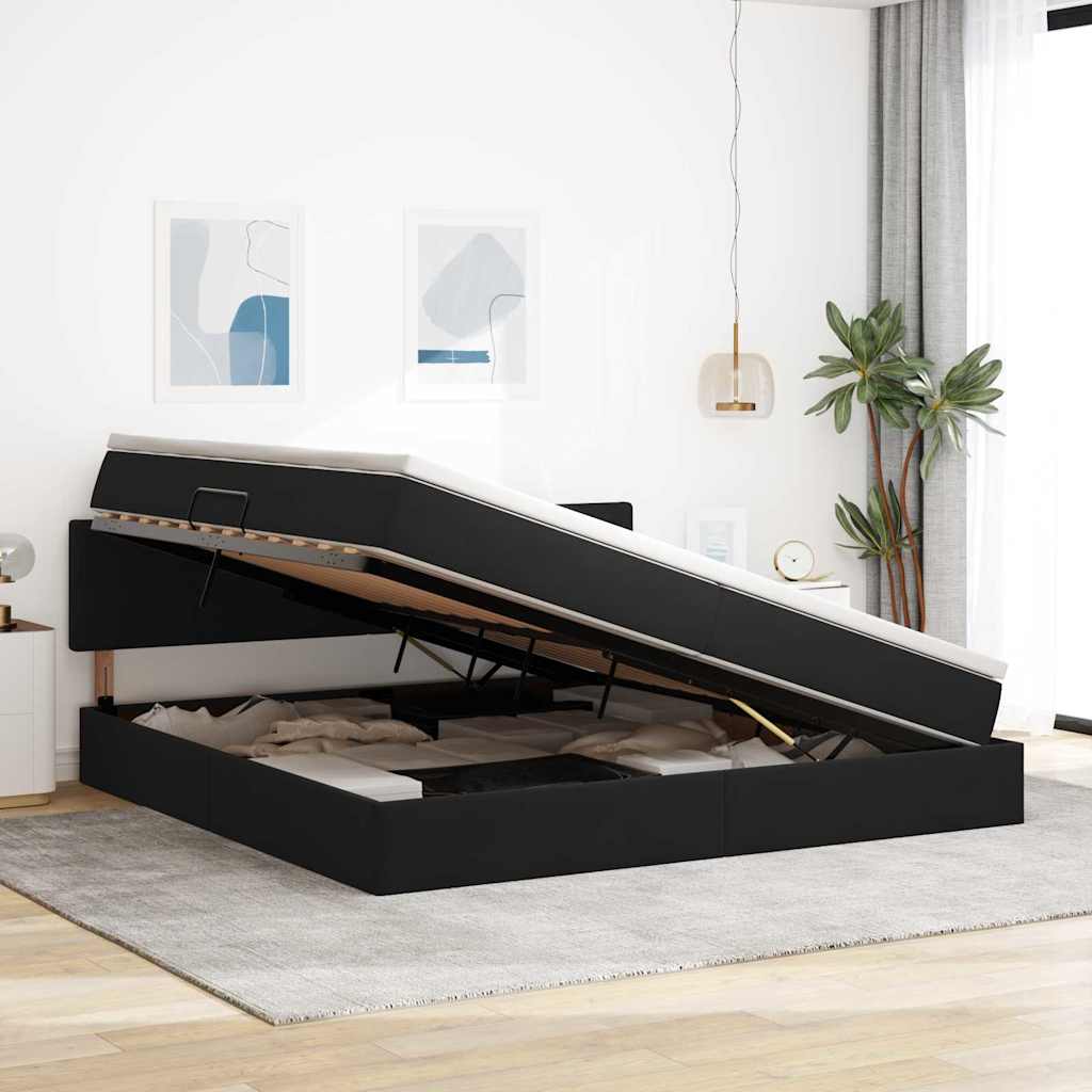 Letto con contenitore LED e materasso Nero 200 x 200 cm Velluto | homemem39