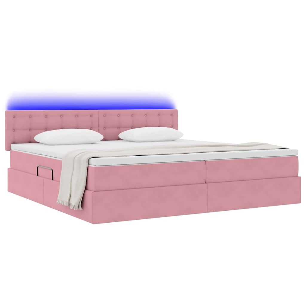 Letto con contenitore e LED Rosa 200 x 200 cm Velluto