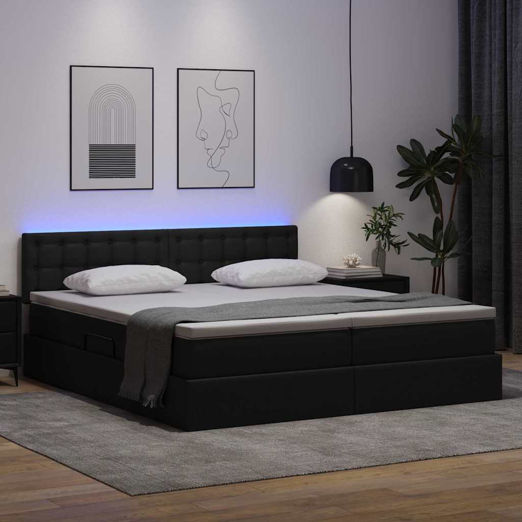 Letto con contenitore e LED Nero 180 x 200 cm Pelle Sintetica | homemem39