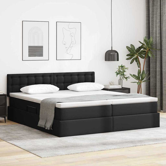 Letto con contenitore e LED Nero 180 x 200 cm Pelle Sintetica | homemem39