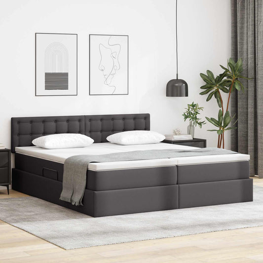 Letto con contenitore e LED Grigio 180 x 200 cm Pelle Sintetica | homemem39