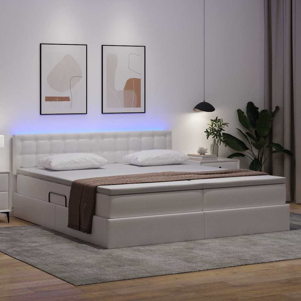 Letto con contenitore e LED con led Bianco Puro 200 x 200 cm | homemem39