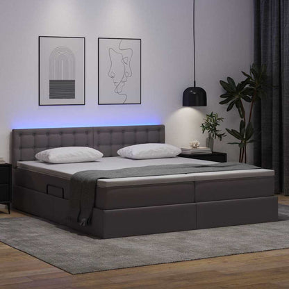 Letto con contenitore e LED Grigio 200 x 200 cm Pelle Sintetica | homemem39