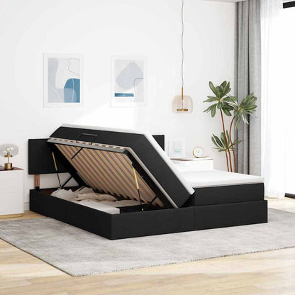 Letto con contenitore LED e materasso Nero 180 x 200 cm Tessuto