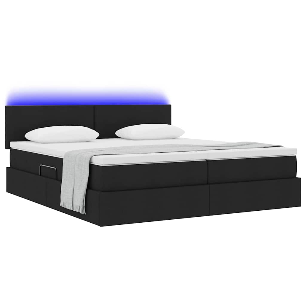 Letto con contenitore LED e materasso Nero 180 x 200 cm Tessuto