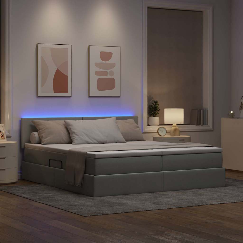 Letto con contenitore LED e materasso Grigio Chiaro