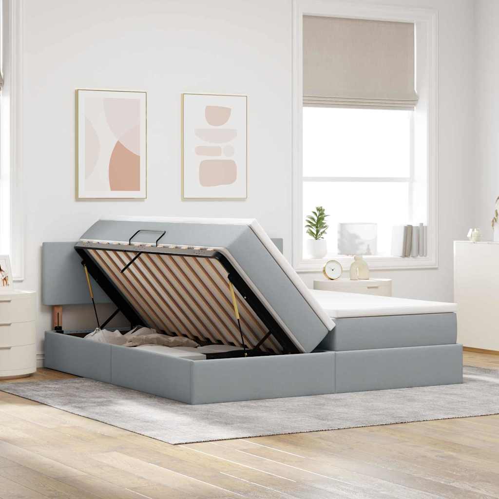 Letto con contenitore LED e materasso Grigio Chiaro