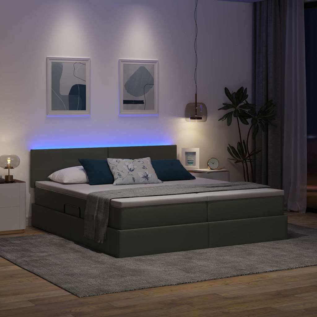 Letto con contenitore LED e materasso Grigio Scuro 200 x 200 cm