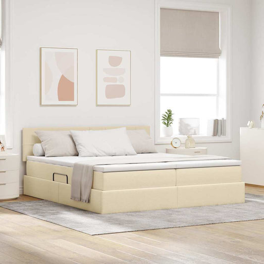 Letto con contenitore LED e materasso Crema 180 x 200 cm
