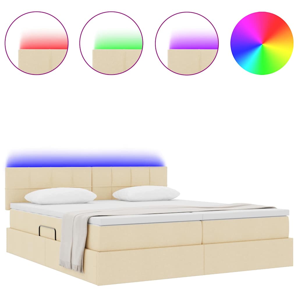 Letto con contenitore LED e materasso Crema 180 x 200 cm