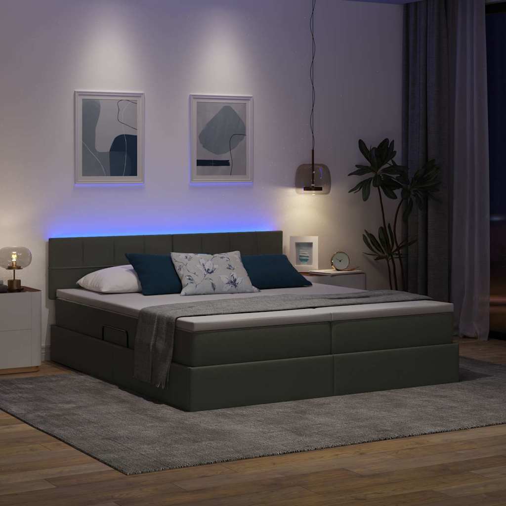 Letto con contenitore LED e materasso Grigio Scuro 200 x 200 cm