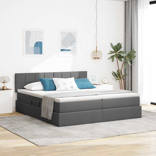 Letto con contenitore LED e materasso Grigio Scuro 200 x 200 cm