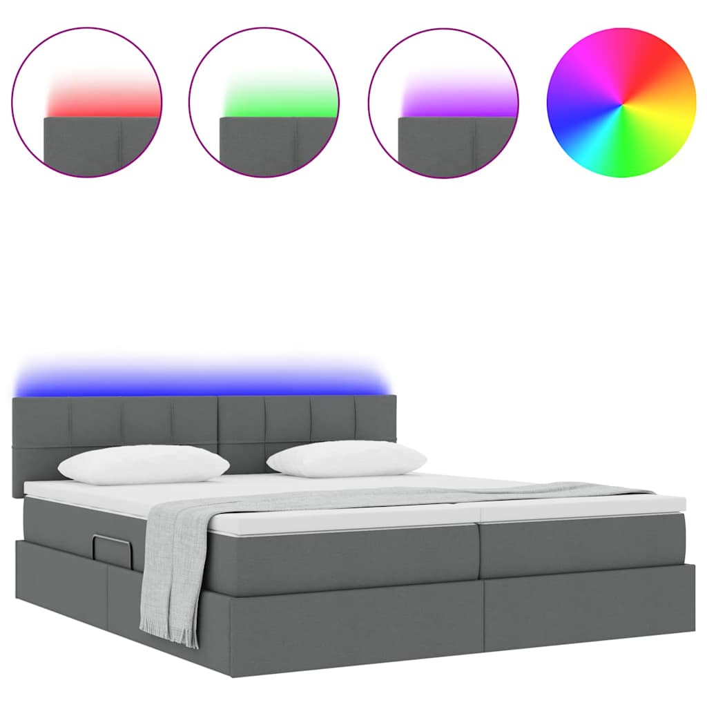 Letto con contenitore LED e materasso Grigio Scuro 200 x 200 cm
