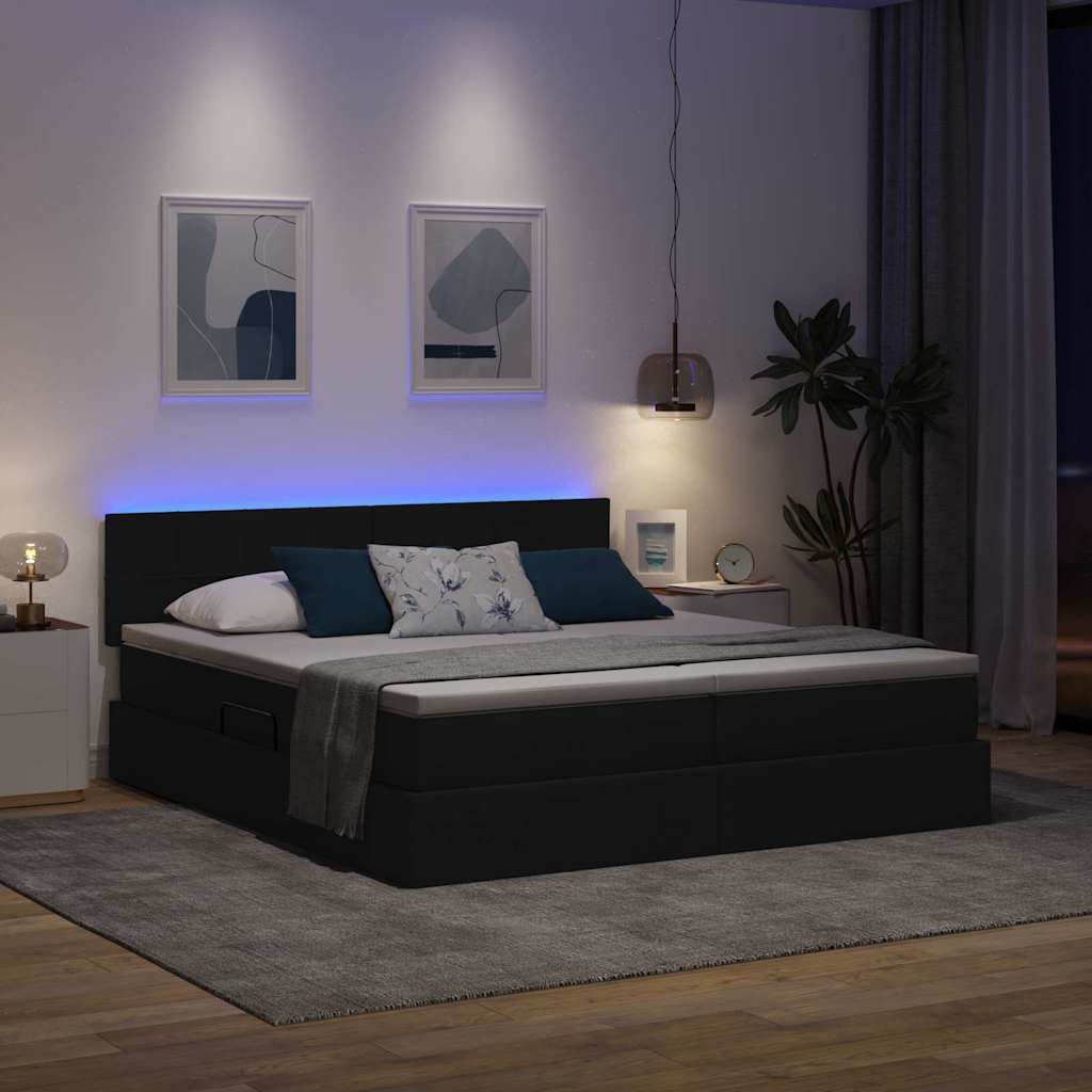 Letto con contenitore LED e materasso Nero 200 x 200 cm Tessuto