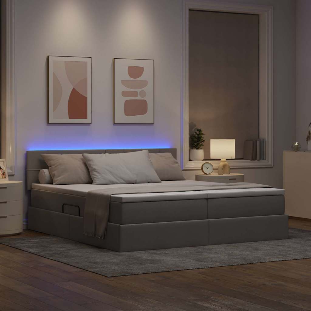 Letto con contenitore LED e materasso Tortora 200 x 200 cm