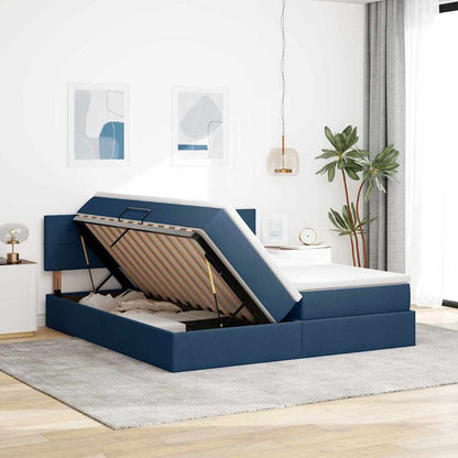 Letto con contenitore LED e materasso Blu 200 x 200 cm Tessuto