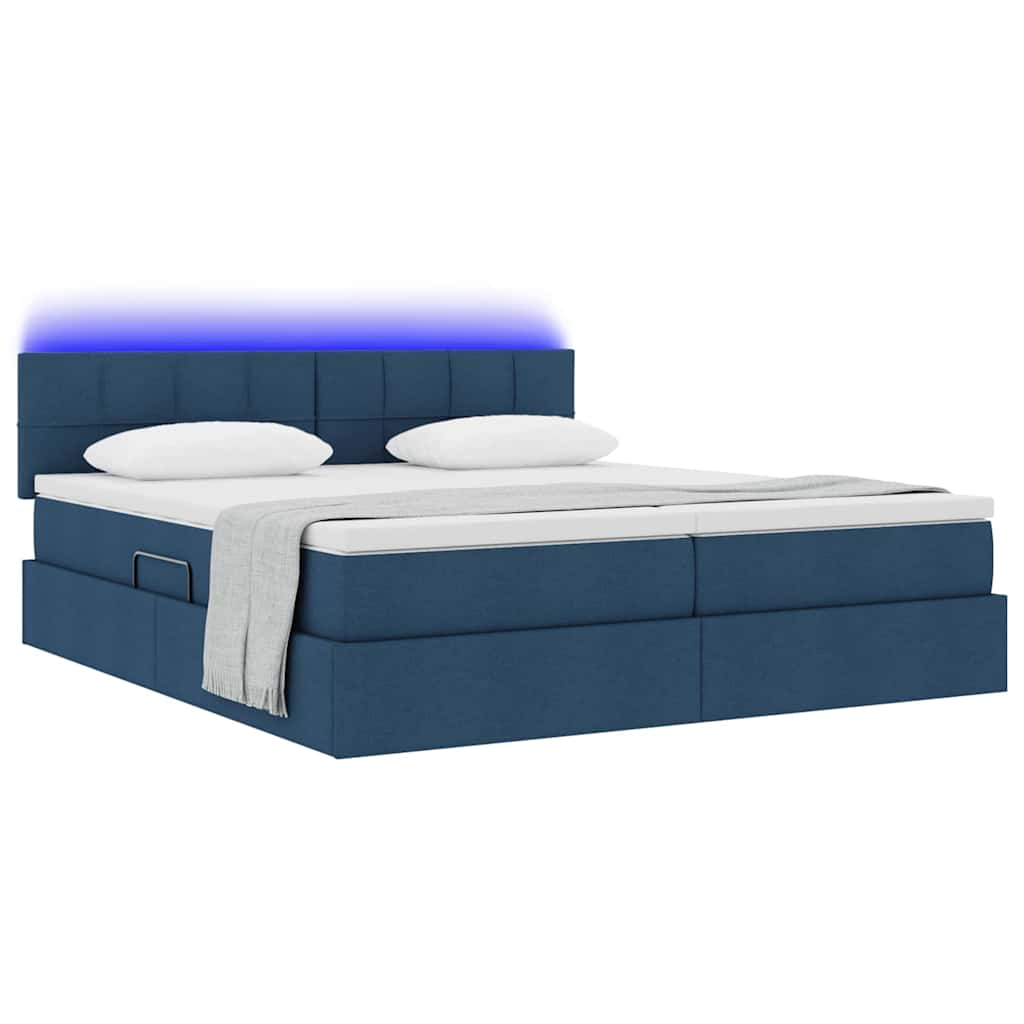 Letto con contenitore LED e materasso Blu 200 x 200 cm Tessuto