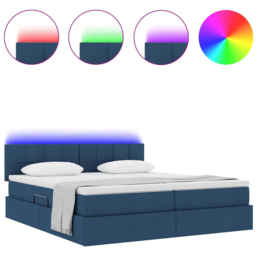 Letto con contenitore LED e materasso Blu 200 x 200 cm Tessuto