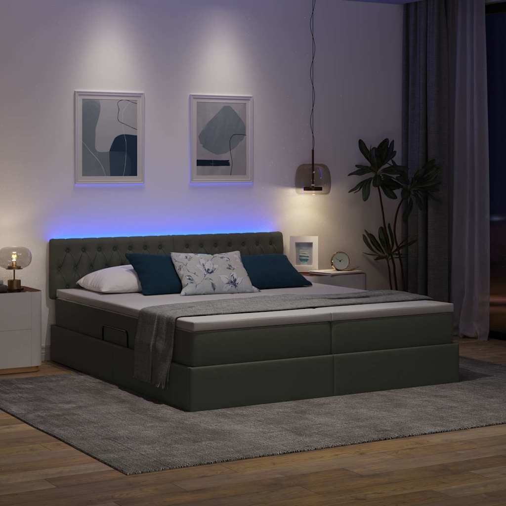 Letto con contenitore LED e materasso Grigio Scuro 180 x 200 cm