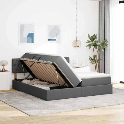 Letto con contenitore LED e materasso Grigio Scuro 180 x 200 cm