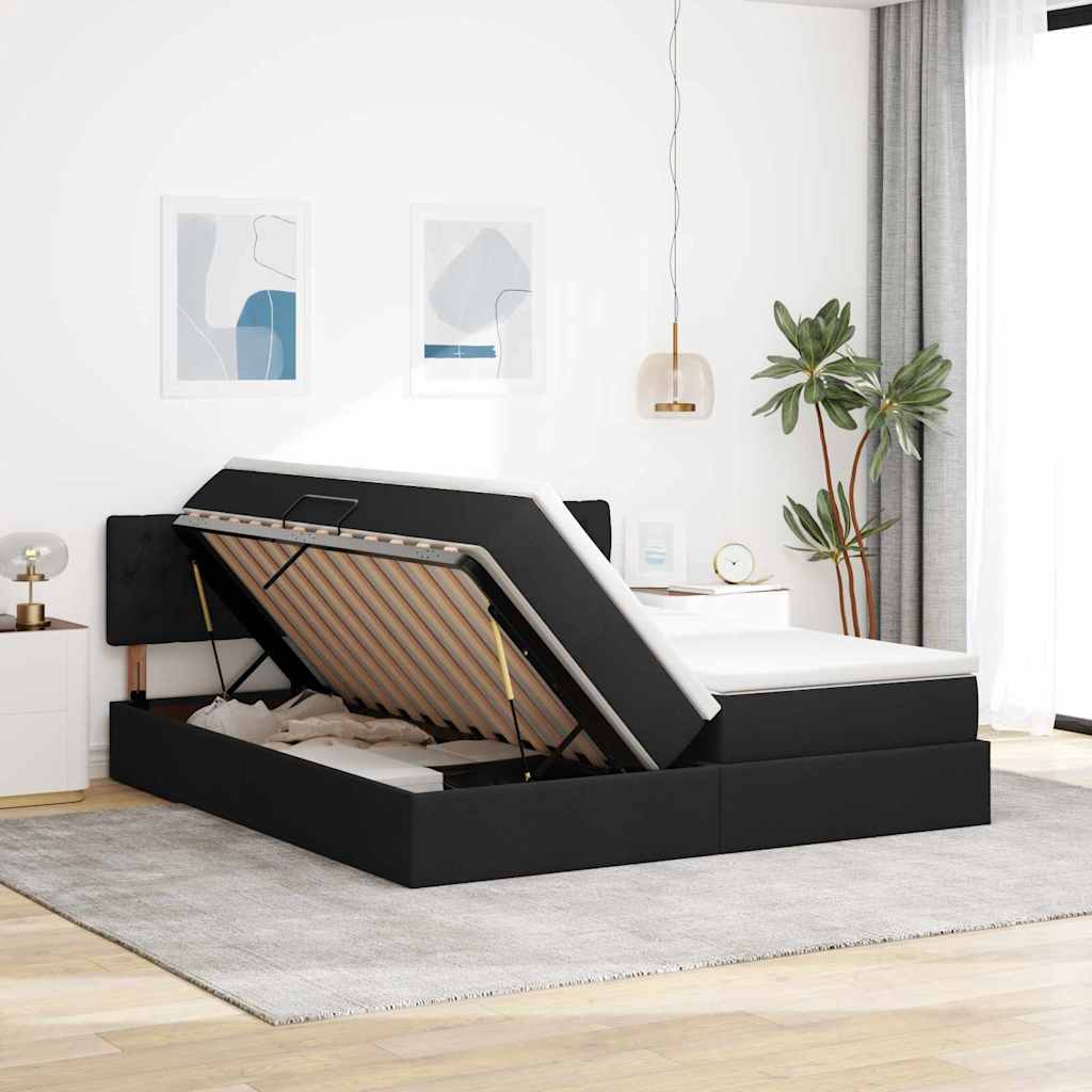 Letto con contenitore LED e materasso Nero 180 x 200 cm Tessuto