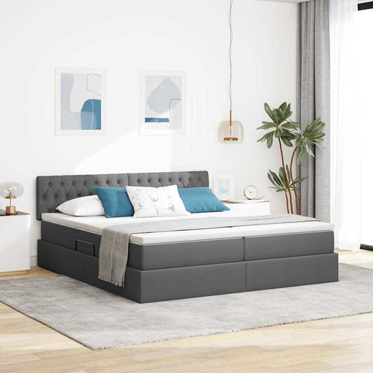 Letto con contenitore LED e materasso Grigio Scuro 200 x 200 cm