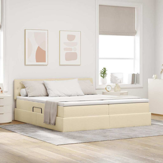 Letto con contenitore LED e materasso Crema 200 x 200 cm