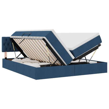 Letto con contenitore LED e materasso Blu 200 x 200 cm Tessuto