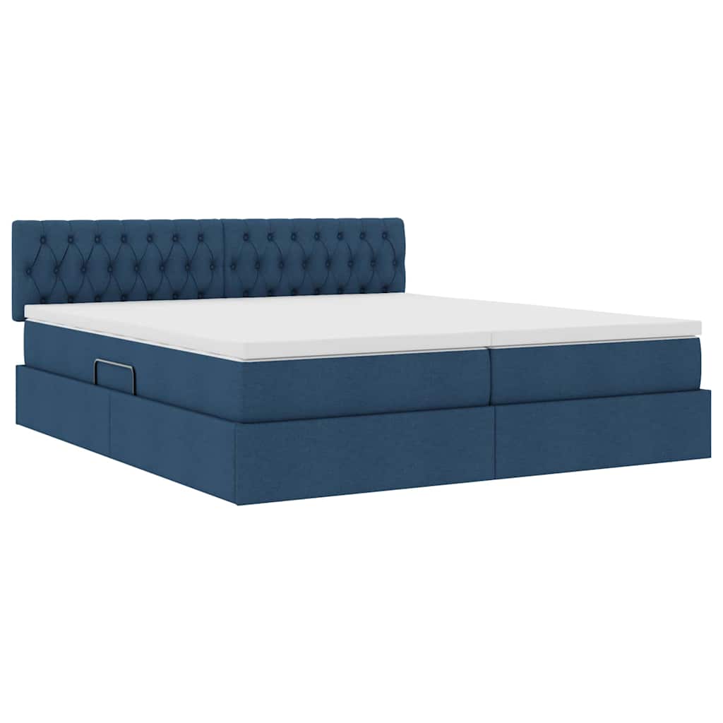 Letto con contenitore LED e materasso Blu 200 x 200 cm Tessuto