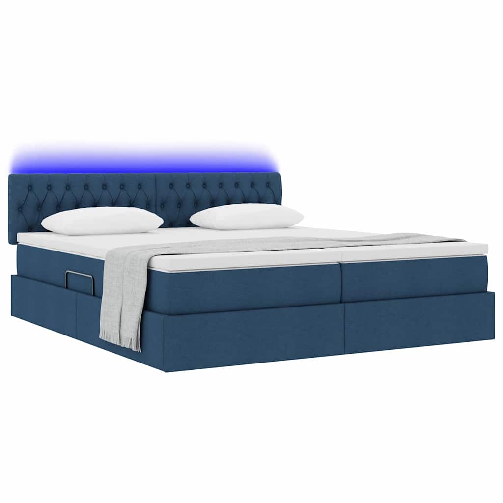 Letto con contenitore LED e materasso Blu 200 x 200 cm Tessuto