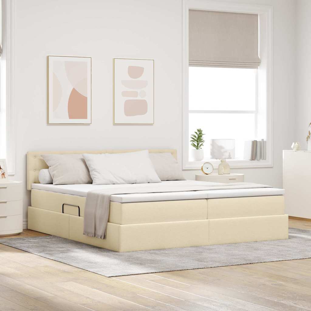 Letto con contenitore LED e materasso Crema 180 x 200 cm