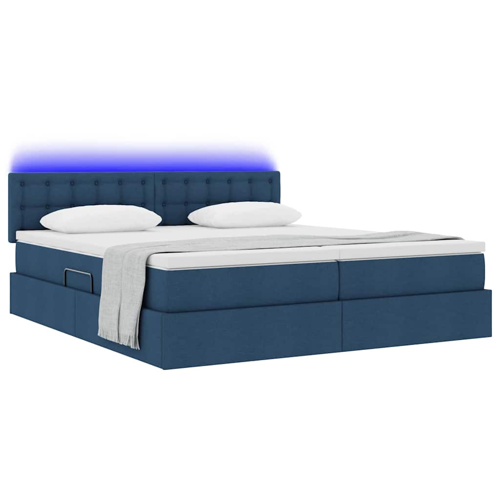 Letto con contenitore LED e materasso Blu 180 x 200 cm Tessuto
