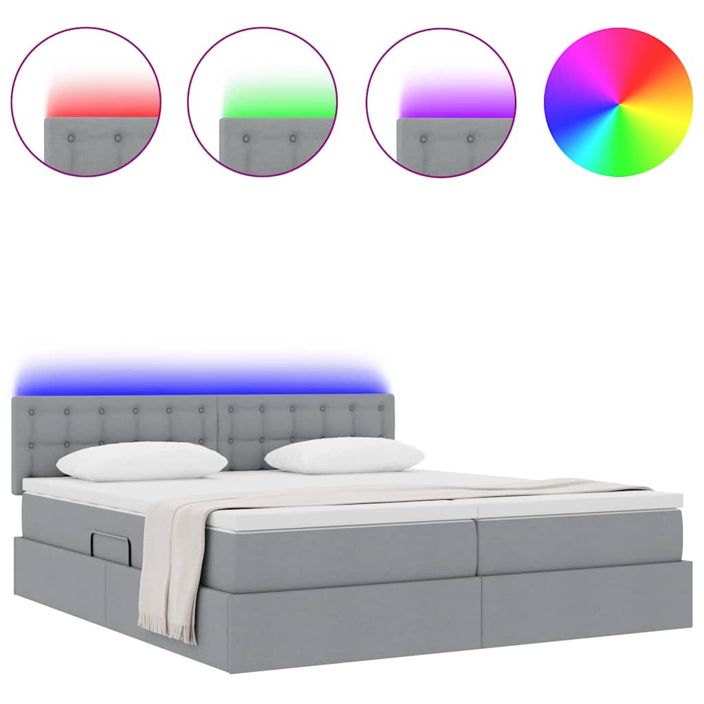 Letto con contenitore LED e materasso Grigio Chiaro
