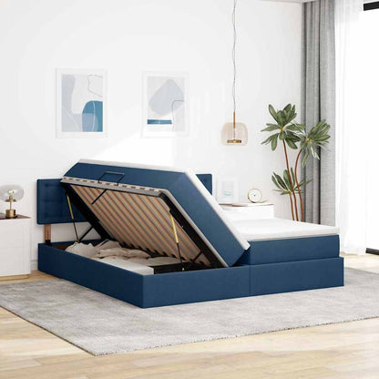 Letto con contenitore LED e materasso Blu 200 x 200 cm Tessuto