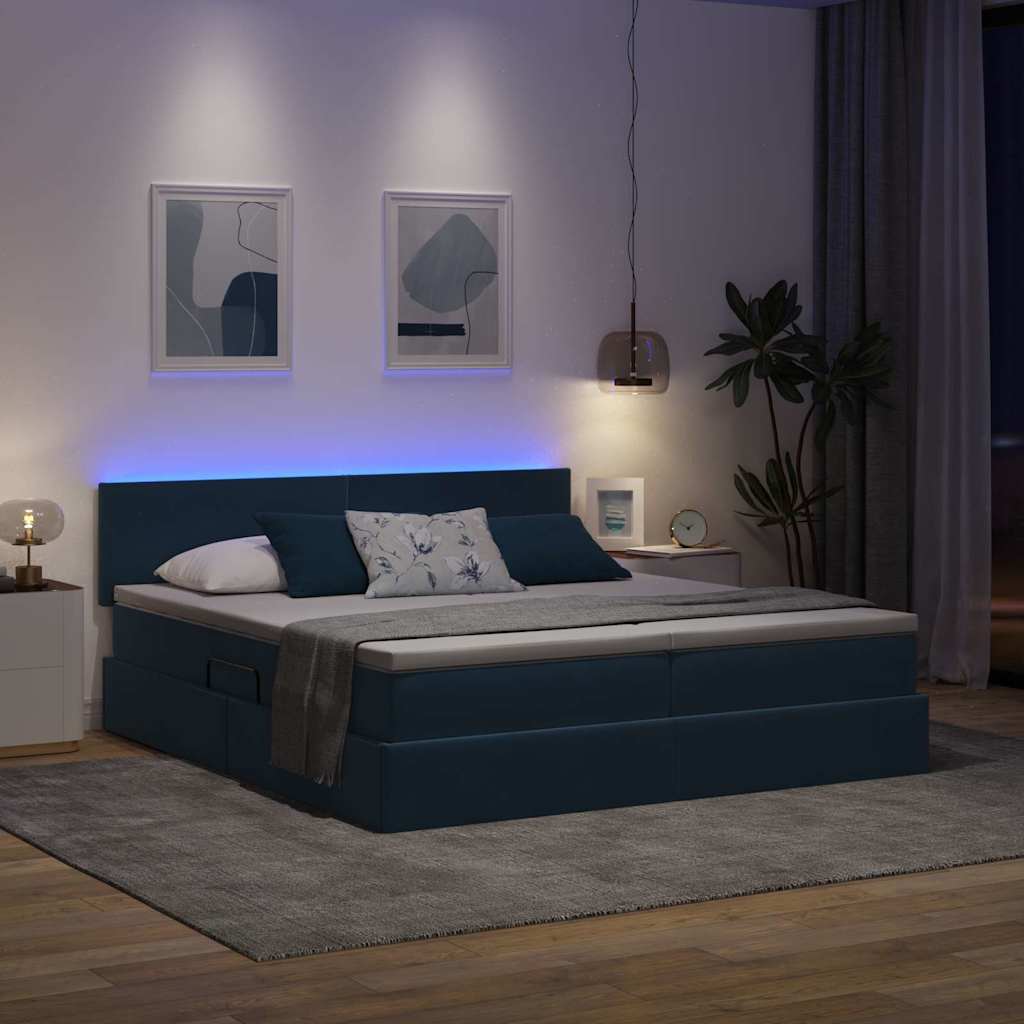 Letto con contenitore LED e materasso Blu Scuro 180 x 200 cm