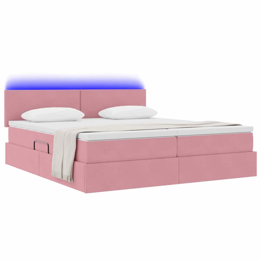 Letto con contenitore LED e materasso Rosa 180 x 200 cm Velluto