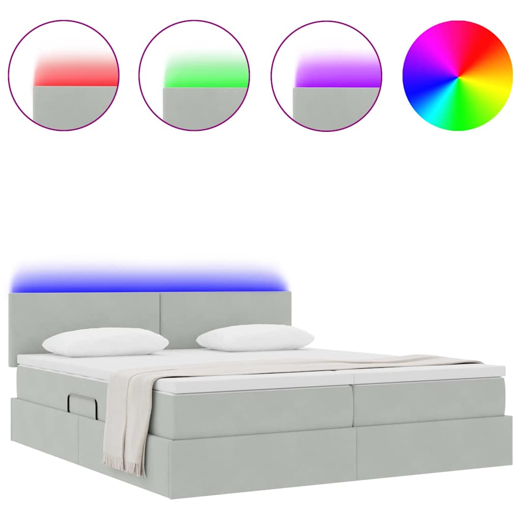 Letto con contenitore LED e materasso Grigio Chiaro