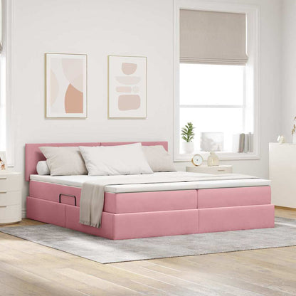 Letto con contenitore LED e materasso Rosa 200 x 200 cm Velluto
