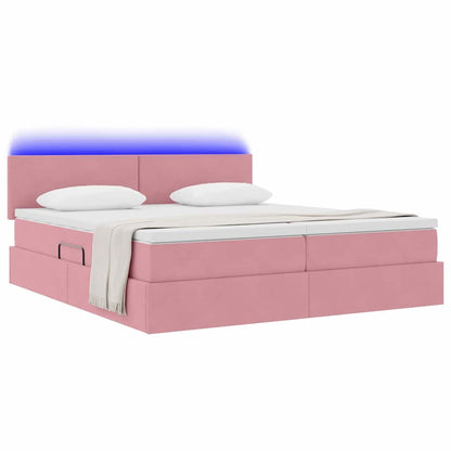 Letto con contenitore LED e materasso Rosa 200 x 200 cm Velluto