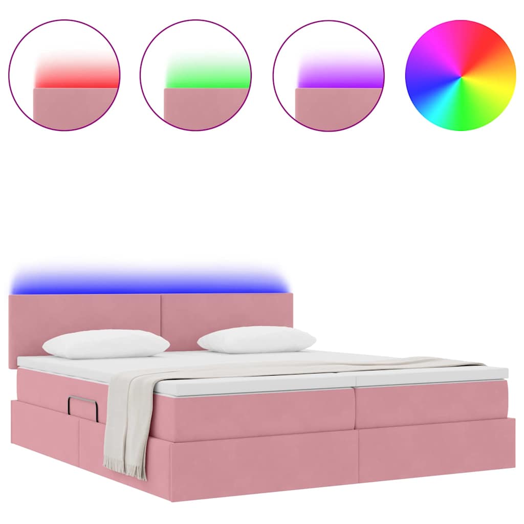 Letto con contenitore LED e materasso Rosa 200 x 200 cm Velluto