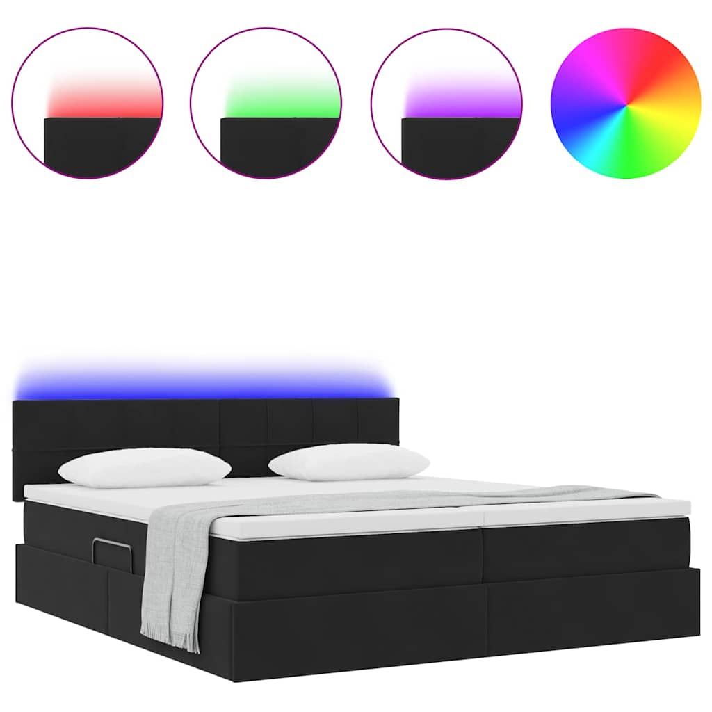 Letto con contenitore LED e materasso Nero 180 x 200 cm Velluto