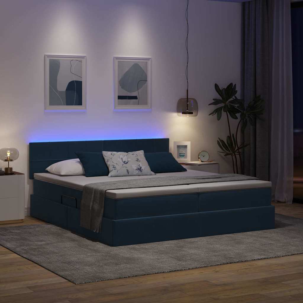 Letto con contenitore LED e materasso Blu Scuro 200 x 200 cm